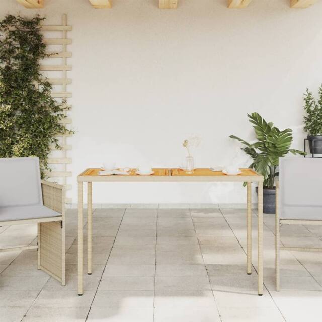 Berkfield Home Garden Table with Acacia Wood Top Beige 115x54x74 cm Poly Rattan - Size: 115 x 54 x 74 cm - image 1