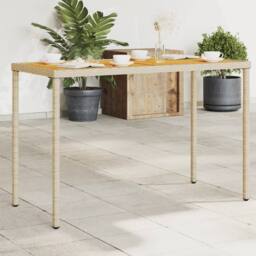 Berkfield Home Garden Table with Acacia Wood Top Beige 115x54x74 cm Poly Rattan - Size: 115 x 54 x 74 cm - thumbnail 2