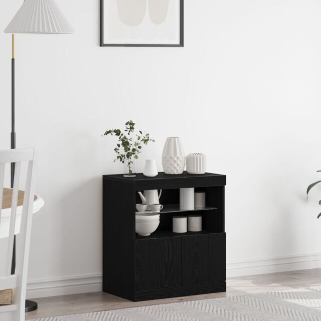 Berkfield Home Sideboard with LED Lights Black Oak 60x37x67 cm - Size: 60 x 37 x 67 cm - image 1