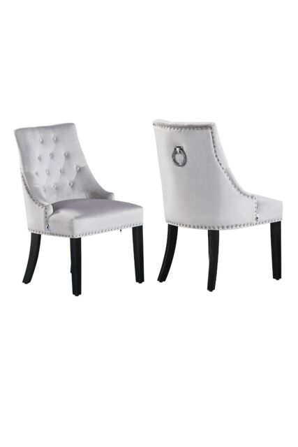 Life Interiors Set of 2 'Windsor' Knocker Back Velvet Dining Chairs Solid Wood Legs in Light Grey - image 1