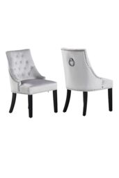 Life Interiors Set of 2 'Windsor' Knocker Back Velvet Dining Chairs Solid Wood Legs in Light Grey