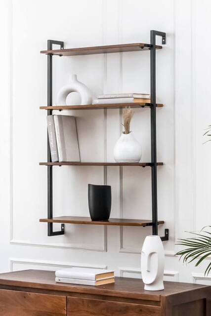 MH London Wall Shelf Solid Wood & Metal Shelf Bookshelves - Phantom in Walnut - image 1