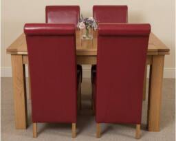 Thats Furniture Richmond 140-220cm Oak Extending Dining Table + 4 Montana Leather Chairs in Red - thumbnail 2