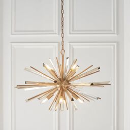 Loops Large Antique Brass Ceiling Pendant Light - 8 Bulb Hanging Fitting - Prism Glass in Clear - thumbnail 3