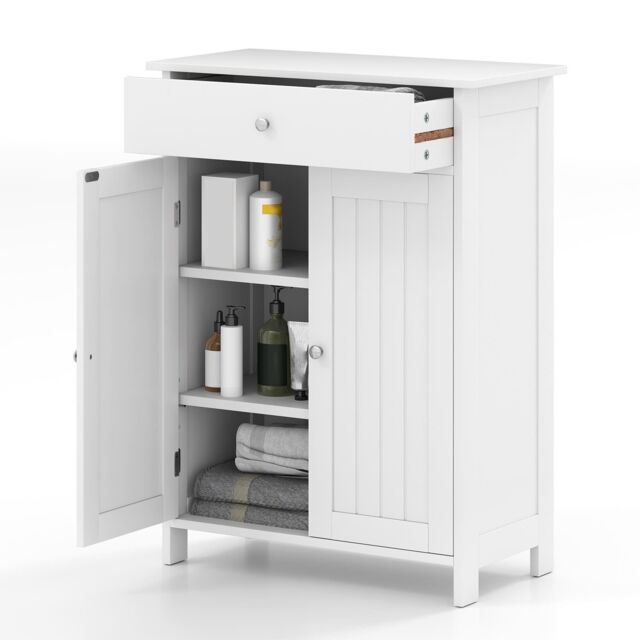 Gymax Bathroom Floor Cabinet Freestanding Storage Organizer With 2 Doors in White - image 1