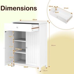 Gymax Bathroom Floor Cabinet Freestanding Storage Organizer With 2 Doors in White - thumbnail 8