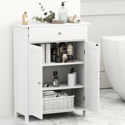 Gymax Bathroom Floor Cabinet Freestanding Storage Organizer With 2 Doors in White - thumbnail 6