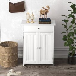 Gymax Bathroom Floor Cabinet Freestanding Storage Organizer With 2 Doors in White - thumbnail 7