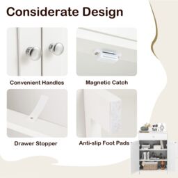 Gymax Bathroom Floor Cabinet Freestanding Storage Organizer With 2 Doors in White - thumbnail 2