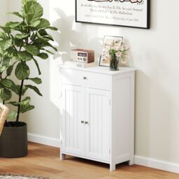Gymax Bathroom Floor Cabinet Freestanding Storage Organizer With 2 Doors in White - thumbnail 9
