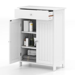 Gymax Bathroom Floor Cabinet Freestanding Storage Organizer With 2 Doors in White
