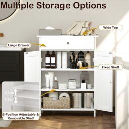 Gymax Bathroom Floor Cabinet Freestanding Storage Organizer With 2 Doors in White - thumbnail 4