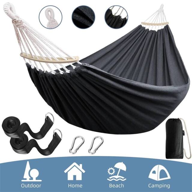 SPETLEK Durable Canvas Hammock Outdoor Hanging Swing Bed in Black - Size: 100 cm - image 1