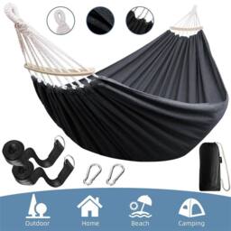 SPETLEK Durable Canvas Hammock Outdoor Hanging Swing Bed in Black - Size: 100 cm