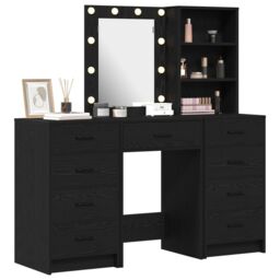 Berkfield Home 3-Piece Dressing Table Set with LED in Black Engineered Wood - thumbnail 3