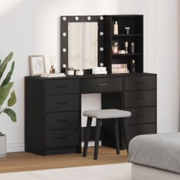 Berkfield Home 3-Piece Dressing Table Set with LED in Black Engineered Wood