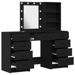 Berkfield Home 3-Piece Dressing Table Set with LED in Black Engineered Wood - thumbnail 7