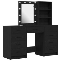 Berkfield Home 3-Piece Dressing Table Set with LED in Black Engineered Wood - thumbnail 2