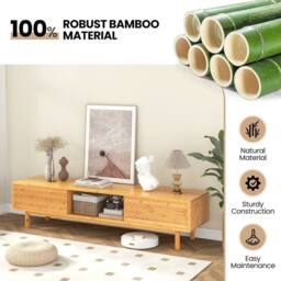 "Costway Bamboo TV Stand for 65"" TVs 160cm Mid Century Modern TV Console Table in Natural" - thumbnail 4