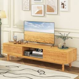 "Costway Bamboo TV Stand for 65"" TVs 160cm Mid Century Modern TV Console Table in Natural" - thumbnail 3
