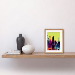 "Artery8 Wall Art Print New York Vibrant Multi Coloured Graphic Design Skyscraper Cityscape Silhouette Artwork Framed 9X7 Inch - Size: W7"" x H9""" - thumbnail 2