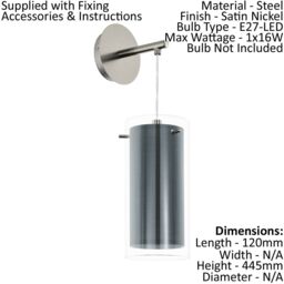 Loops Ceiling Pendant Light & 2x Matching Wall Lights Satin Nickel & Clear Glass Shade in Metallics - thumbnail 3