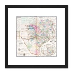 Artery8 Map Antique 1849 De Cordova Texas State USA Replica 8X8 Inch Square Wooden Framed Wall Art Print Picture with Mount in Black - thumbnail 1