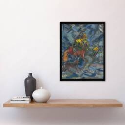 Artery8 Hunter with Dog In A Blue Forest Kubincan Framed Wall Art Print - Size: A3 - thumbnail 2