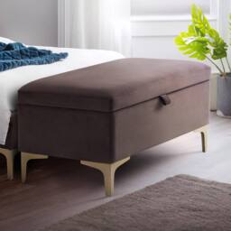 Cheshire Luxeva Blanket Box & Storage Bench in Truffle with Gold Detail in Taupe - thumbnail 4