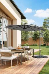 Living and Home 3M Large Banana Cantilever Patio Parasol for Outdoor Sunshade and Rain with a Cross base and a Square Base in Dark Grey - thumbnail 1