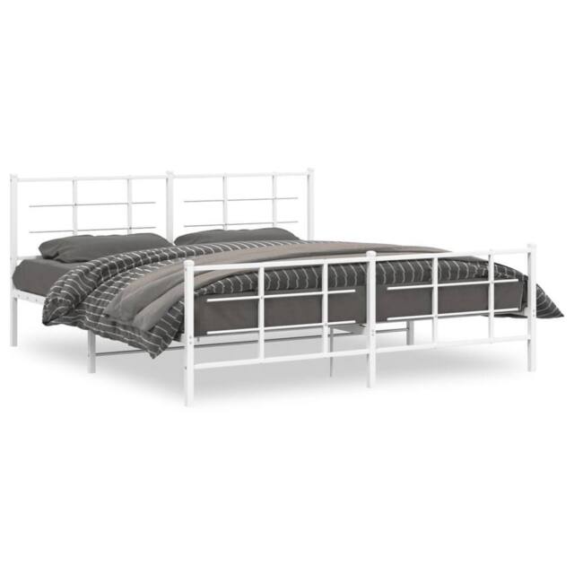 Berkfield Home Metal Bed Frame without Mattress with Footboard White 183x213cm - Size: 183x213 cm - image 1