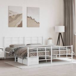 Berkfield Home Metal Bed Frame without Mattress with Footboard White 183x213cm - Size: 183x213 cm - thumbnail 2