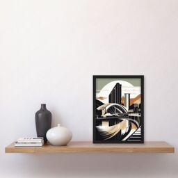Artery8 Clyde Arc Bridge Abstract Cityscape Illustration Artwork Framed Wall Art Print A4 in Black - thumbnail 2