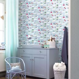 Rasch Hello Clouds Rainbow Birds Cats Butterfly Childrens Wallpaper in Blue - thumbnail 3