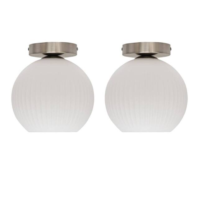 First Choice Lighting Set of 2 Betchley - White Glass Satin Nickel Ceiling Light Fittings - image 1