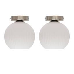 First Choice Lighting Set of 2 Betchley - White Glass Satin Nickel Ceiling Light Fittings
