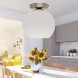 First Choice Lighting Set of 2 Betchley - White Glass Satin Nickel Ceiling Light Fittings - thumbnail 5