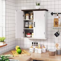 Costway Bathroom Wall Cabinet Farmhouse Medicine Cabinet w/ 2 Doors & Shelves in White - thumbnail 5