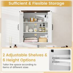 Costway Bathroom Wall Cabinet Farmhouse Medicine Cabinet w/ 2 Doors & Shelves in White - thumbnail 7