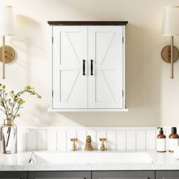 Costway Bathroom Wall Cabinet Farmhouse Medicine Cabinet w/ 2 Doors & Shelves in White - thumbnail 3