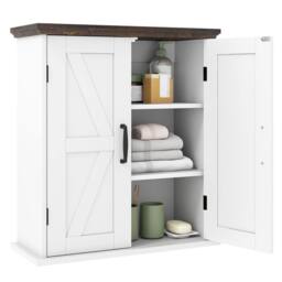Costway Bathroom Wall Cabinet Farmhouse Medicine Cabinet w/ 2 Doors & Shelves in White - thumbnail 1