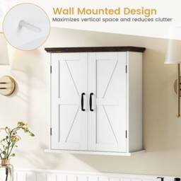 Costway Bathroom Wall Cabinet Farmhouse Medicine Cabinet w/ 2 Doors & Shelves in White - thumbnail 8