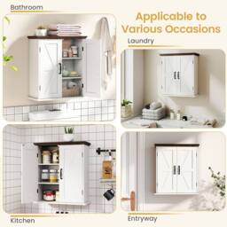 Costway Bathroom Wall Cabinet Farmhouse Medicine Cabinet w/ 2 Doors & Shelves in White - thumbnail 9