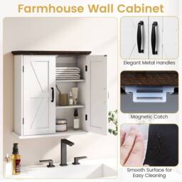 Costway Bathroom Wall Cabinet Farmhouse Medicine Cabinet w/ 2 Doors & Shelves in White - thumbnail 6