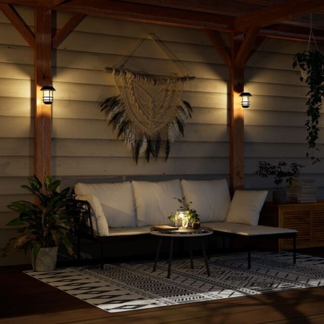 Berkfield Home Solar Outdoor Wall Lanterns 2 pcs Warm White Flickering Flame in Black - image 1