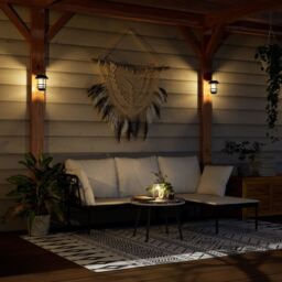 Berkfield Home Solar Outdoor Wall Lanterns 2 pcs Warm White Flickering Flame in Black - thumbnail 1