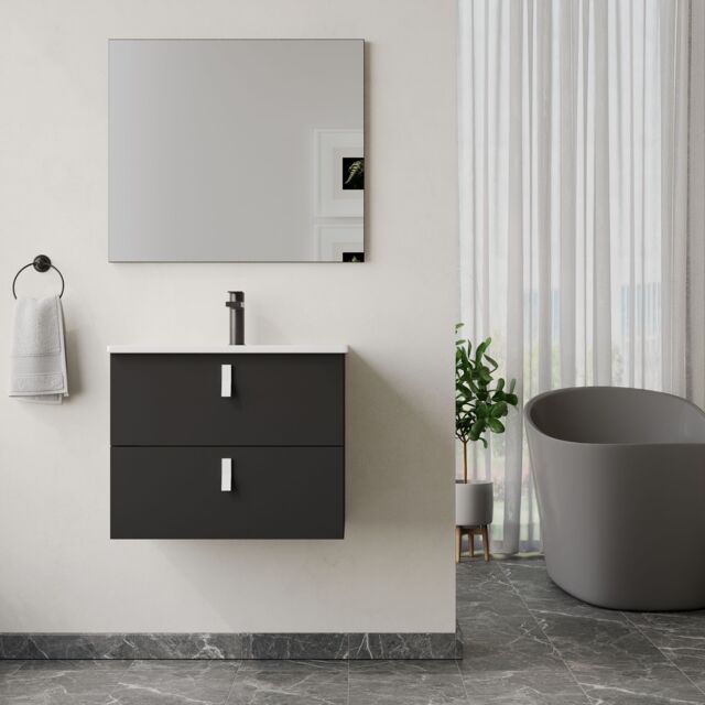 Banyetti Invicta 600mm Wall Hung Vanity with Lira Basin - Matt Black - image 1