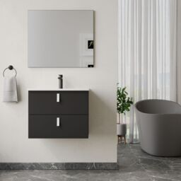 Banyetti Invicta 600mm Wall Hung Vanity with Lira Basin - Matt Black - thumbnail 7