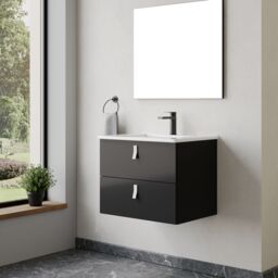 Banyetti Invicta 600mm Wall Hung Vanity with Lira Basin - Matt Black - thumbnail 3