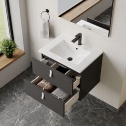 Banyetti Invicta 600mm Wall Hung Vanity with Lira Basin - Matt Black - thumbnail 5